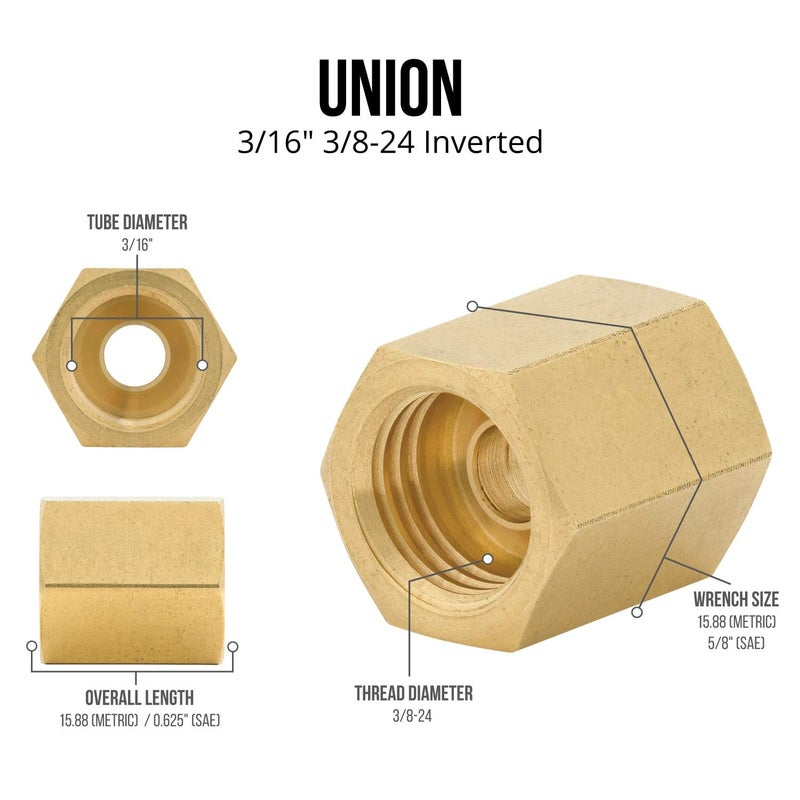 4LIFETIMELINES Brass Brake Line Union - 3/16, 3/8-24 SAE Inverted, 10 per Bag - Image 5